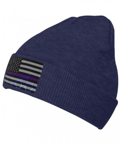 Honeycomb Style United States Thin Purple Line Flag Beanie Hat for Men Women Soft Cozy Skull Cap Winter Warm Knit Hats $12.74...