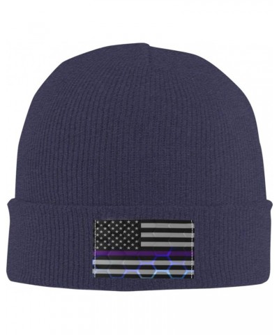 Honeycomb Style United States Thin Purple Line Flag Beanie Hat for Men Women Soft Cozy Skull Cap Winter Warm Knit Hats $12.74...