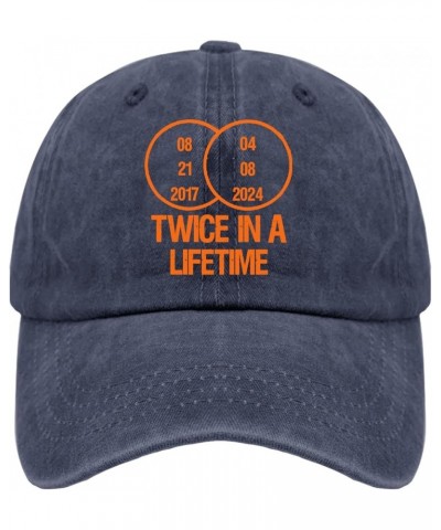 Solar Eclipse 2024 Twice in a Lifetime Mens hat Vintage Cotton Washed Baseball Caps Adjustable Dad Navy Blue $8.31 Baseball Caps