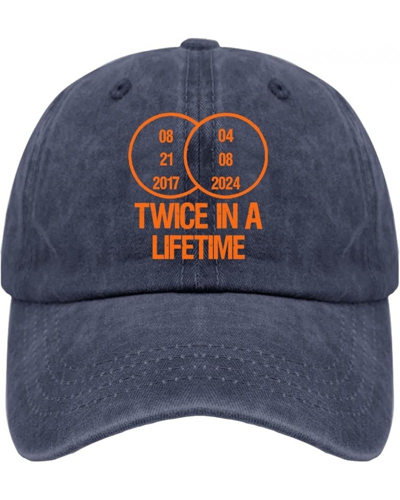 Solar Eclipse 2024 Twice in a Lifetime Mens hat Vintage Cotton Washed Baseball Caps Adjustable Dad Navy Blue $8.31 Baseball Caps