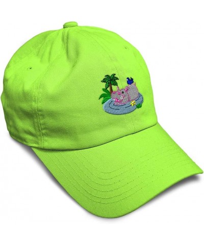 Soft Baseball Cap Bathing Hippo Embroidery Children Hippopotamus Twill Cotton Hippo Dad Hats for Men & Women Lime Design Only...