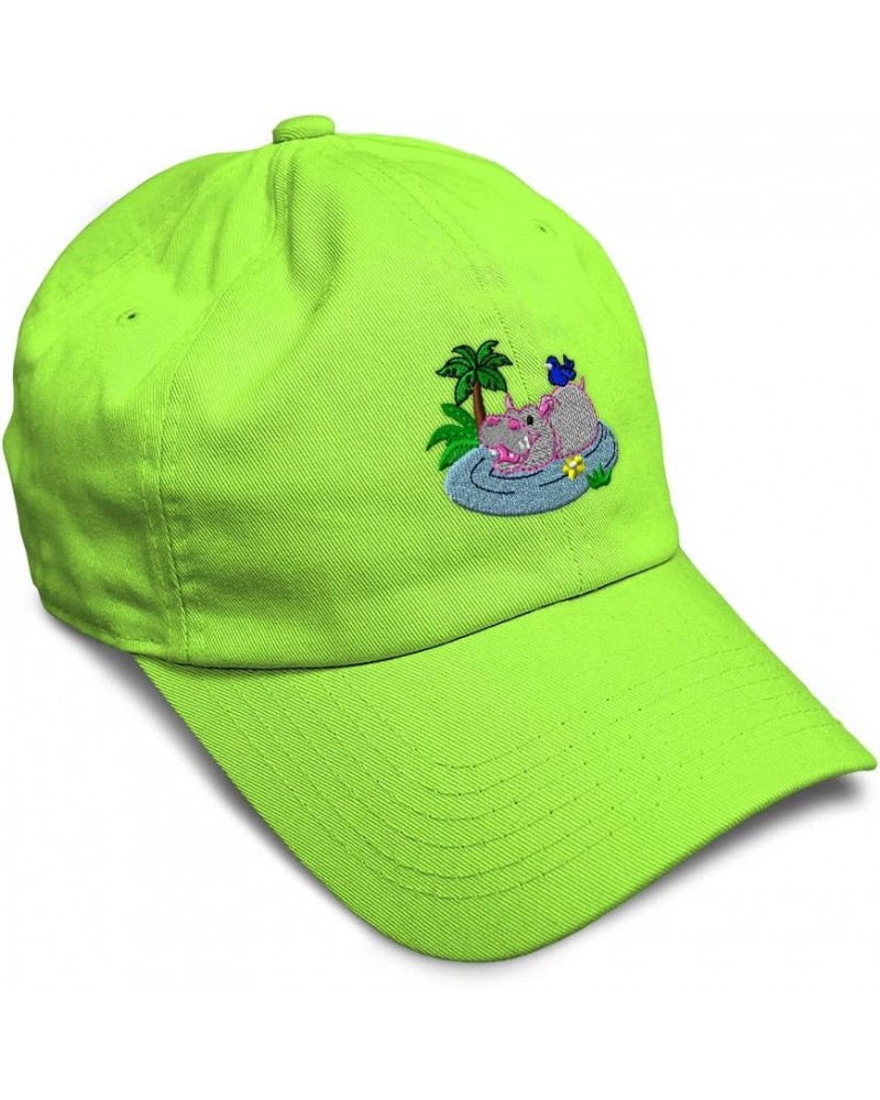 Soft Baseball Cap Bathing Hippo Embroidery Children Hippopotamus Twill Cotton Hippo Dad Hats for Men & Women Lime Design Only...