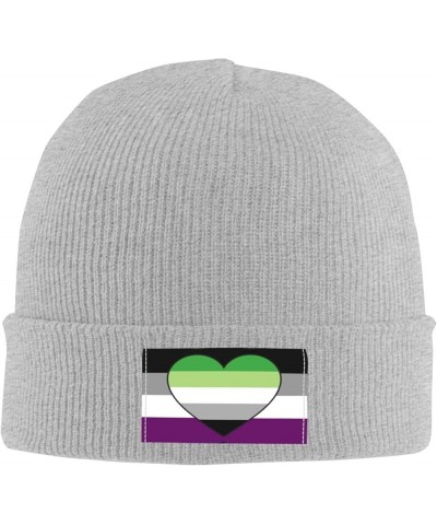 Asexual Aromantic Pride Flag Knit Hat Adult Beanie Hat Outdoor Warm Autumn Winter Knitted Hat Basis Skull Cap Gray $8.31 Skul...