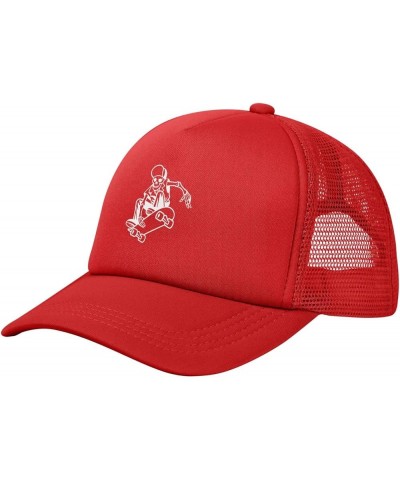 Abstract Creepy Skeleton Skateboarder Hat Funny Mesh Baseball Cap Dad Hats Golf Sunhat for Men Women Black Red $9.35 Sun Hats