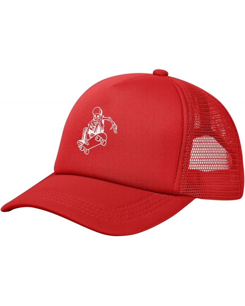 Abstract Creepy Skeleton Skateboarder Hat Funny Mesh Baseball Cap Dad Hats Golf Sunhat for Men Women Black Red $9.35 Sun Hats