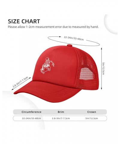 Abstract Creepy Skeleton Skateboarder Hat Funny Mesh Baseball Cap Dad Hats Golf Sunhat for Men Women Black Red $9.35 Sun Hats