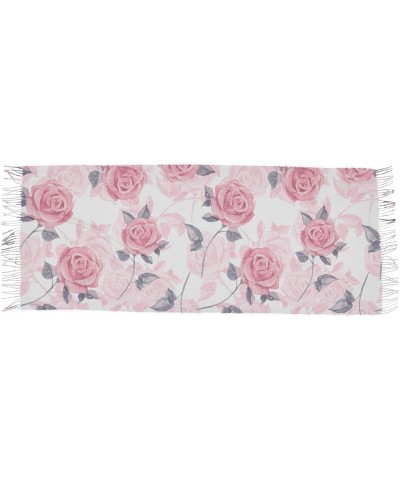 Pink Roses Winter Scarf Soft Tassel Scarves Warm Cozy Shawls and Wraps for Evening Dress Wedding $13.77 Scarves