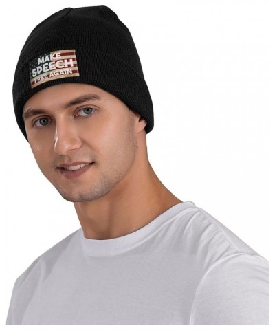 Make-Speech-Free-Again Beanie Hats for Men Winter Warm Knitted Cap Cuffed Slouchy Black Skull Beanies Black $10.05 Skullies &...