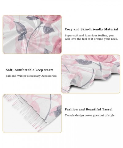 Pink Roses Winter Scarf Soft Tassel Scarves Warm Cozy Shawls and Wraps for Evening Dress Wedding $13.77 Scarves