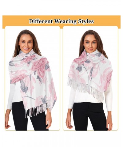 Pink Roses Winter Scarf Soft Tassel Scarves Warm Cozy Shawls and Wraps for Evening Dress Wedding $13.77 Scarves