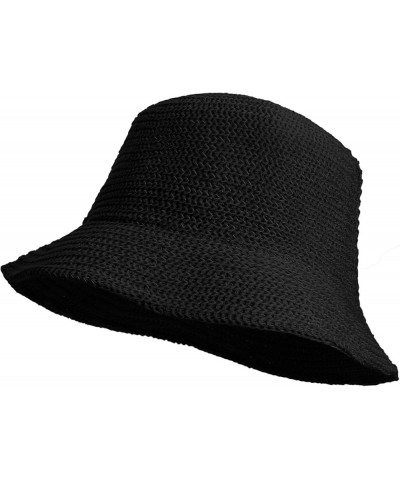 Women Mesh Woven Bucket Hat, Crochet Bucket Hat for Women Beach Hat, Trendy Sun Hat Packable Foldable A2：black-cotton $9.90 S...