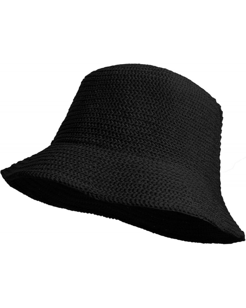 Women Mesh Woven Bucket Hat, Crochet Bucket Hat for Women Beach Hat, Trendy Sun Hat Packable Foldable A2：black-cotton $9.90 S...