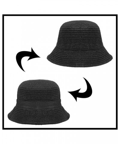 Women Mesh Woven Bucket Hat, Crochet Bucket Hat for Women Beach Hat, Trendy Sun Hat Packable Foldable A2：black-cotton $9.90 S...