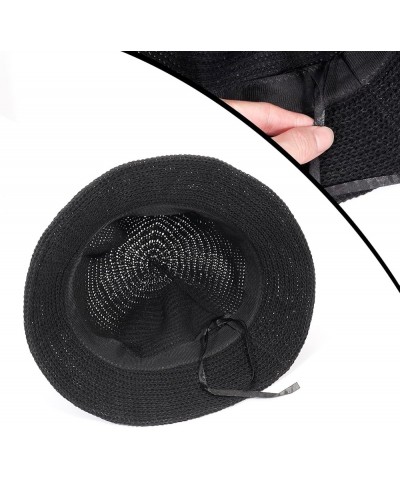 Women Mesh Woven Bucket Hat, Crochet Bucket Hat for Women Beach Hat, Trendy Sun Hat Packable Foldable A2：black-cotton $9.90 S...