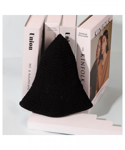 Women Mesh Woven Bucket Hat, Crochet Bucket Hat for Women Beach Hat, Trendy Sun Hat Packable Foldable A2：black-cotton $9.90 S...