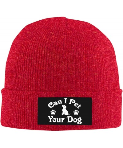 Can I Pet Your Dog Cuffed Beanie Hat Winter Warm Soft Acrylic Men's Knit Hats Skull Cap Red $11.68 Skullies & Beanies