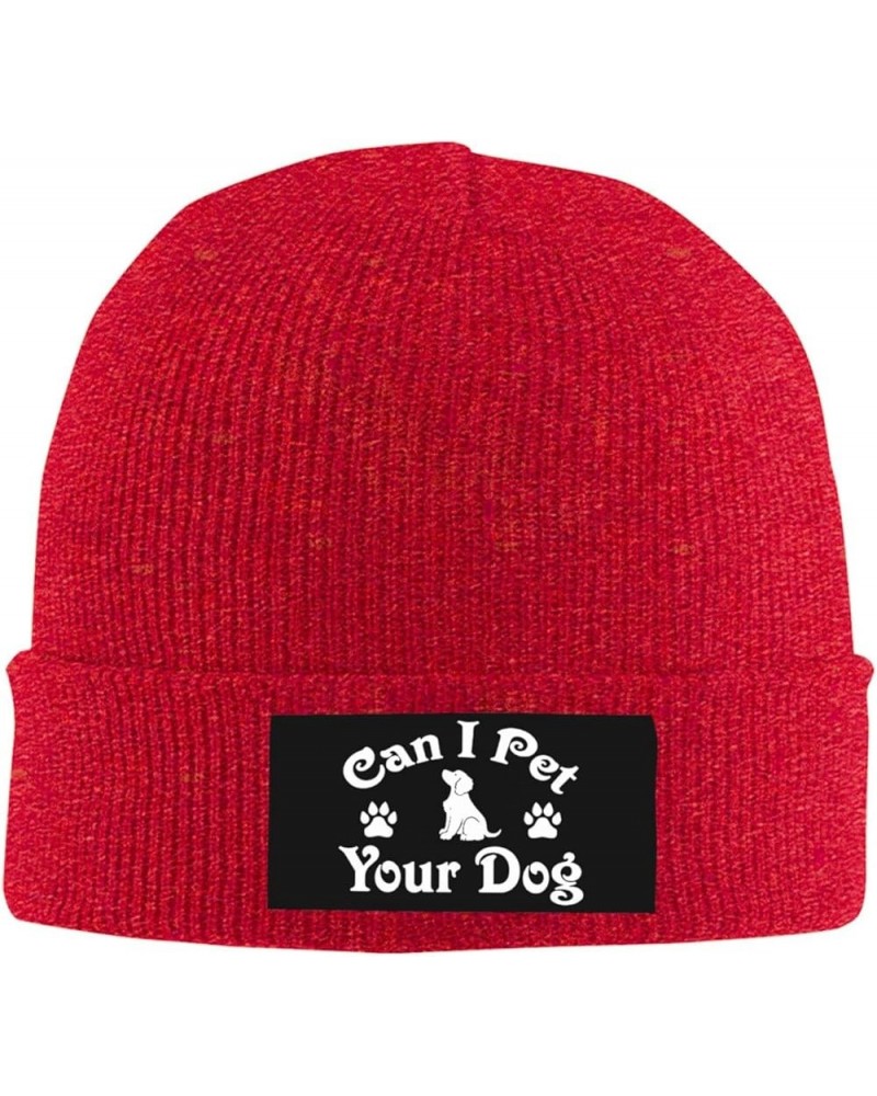 Can I Pet Your Dog Cuffed Beanie Hat Winter Warm Soft Acrylic Men's Knit Hats Skull Cap Red $11.68 Skullies & Beanies