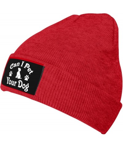 Can I Pet Your Dog Cuffed Beanie Hat Winter Warm Soft Acrylic Men's Knit Hats Skull Cap Red $11.68 Skullies & Beanies