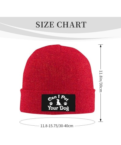 Can I Pet Your Dog Cuffed Beanie Hat Winter Warm Soft Acrylic Men's Knit Hats Skull Cap Red $11.68 Skullies & Beanies