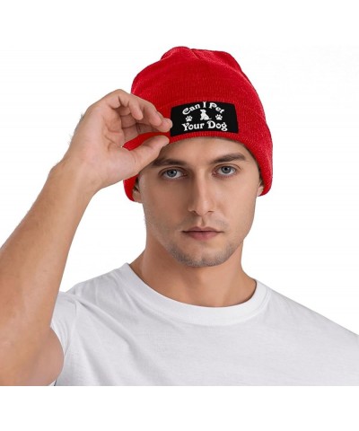 Can I Pet Your Dog Cuffed Beanie Hat Winter Warm Soft Acrylic Men's Knit Hats Skull Cap Red $11.68 Skullies & Beanies