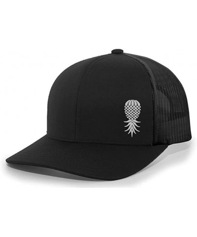 Men's Upside Down Pineapple Embroidered Mesh Back Trucker Hat Baseball Cap Black/Black $20.29 Baseball Caps