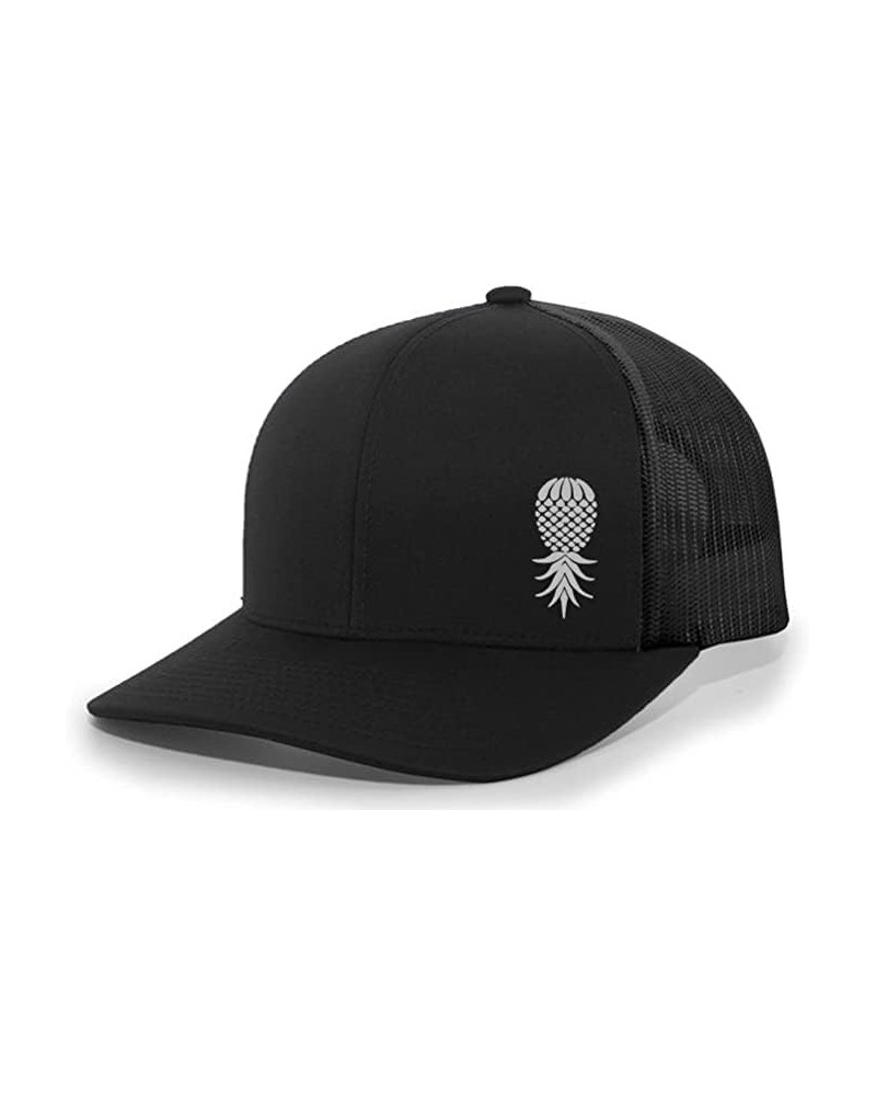 Men's Upside Down Pineapple Embroidered Mesh Back Trucker Hat Baseball Cap Black/Black $20.29 Baseball Caps