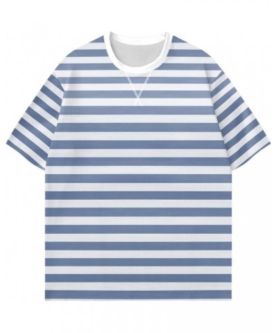 Women Summer Casual Round Neck Loose T Shirt Fashionable Striped Gradient Printed Cuffed Short Sleeved T Shirt Blue-3 $10.32 ...