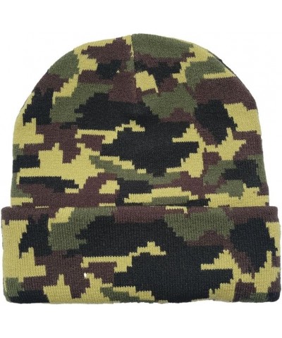 Unisex Adults Camo Beanie Camouflage Knit Hat Cuffed Military Outdoor Winter Cap Army Green/Brown $8.31 Skullies & Beanies