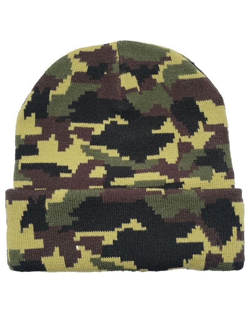 Unisex Adults Camo Beanie Camouflage Knit Hat Cuffed Military Outdoor Winter Cap Army Green/Brown $8.31 Skullies & Beanies