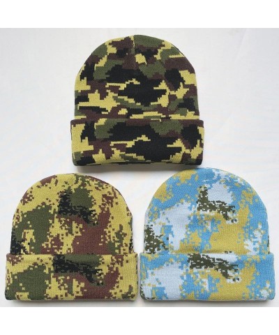 Unisex Adults Camo Beanie Camouflage Knit Hat Cuffed Military Outdoor Winter Cap Army Green/Brown $8.31 Skullies & Beanies