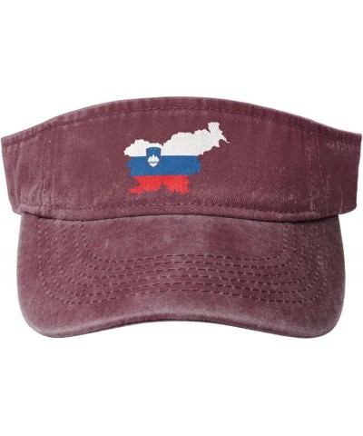 Slovenia Terrain Map Sun Visor Hats for Women Men Adjustable Sports Sun Hats Cotton Golf Cap Red $10.93 Visors