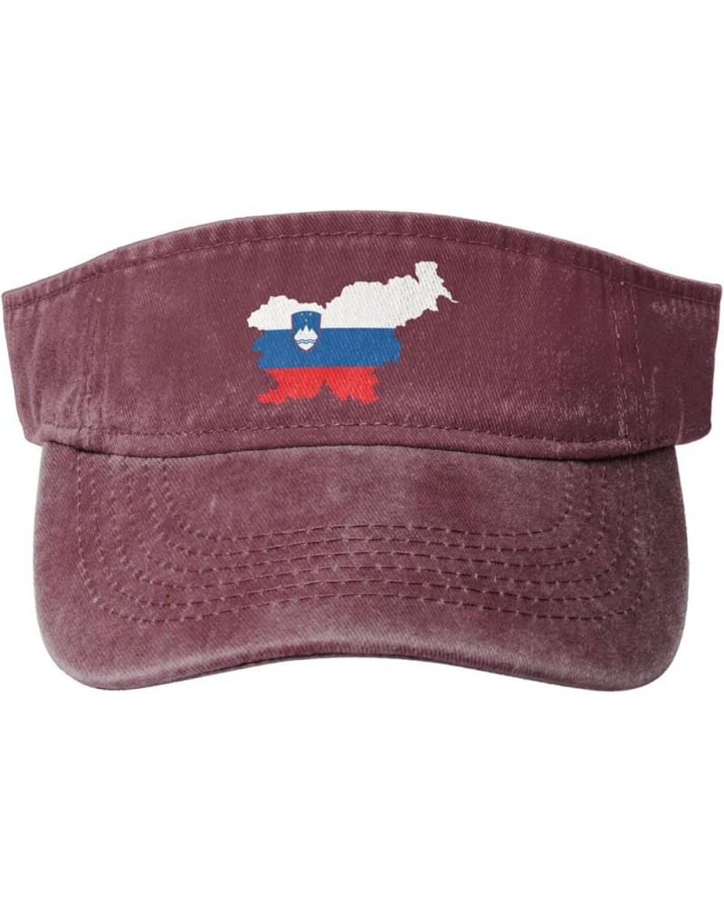 Slovenia Terrain Map Sun Visor Hats for Women Men Adjustable Sports Sun Hats Cotton Golf Cap Red $10.93 Visors