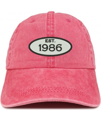 Established 1986 Embroidered 38th Birthday Gift Pigment Dyed Washed Cotton Cap Red $13.99 Baseball Caps