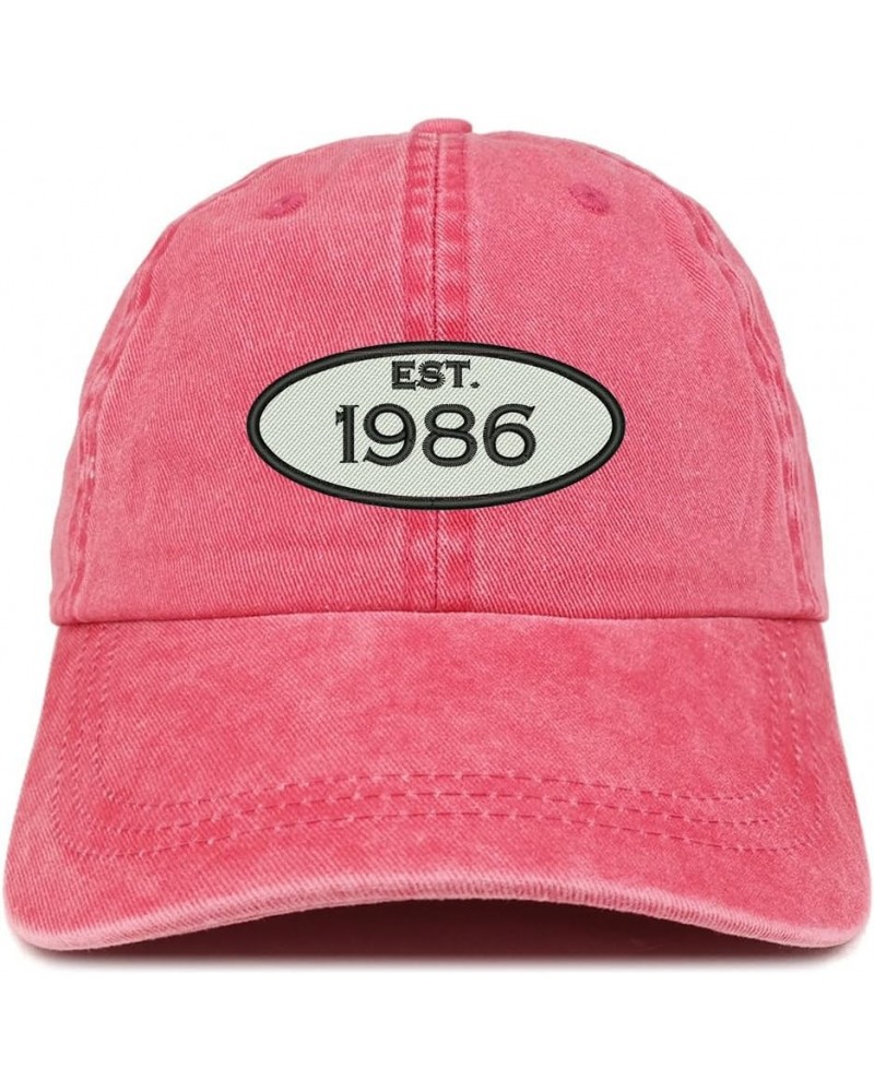 Established 1986 Embroidered 38th Birthday Gift Pigment Dyed Washed Cotton Cap Red $13.99 Baseball Caps