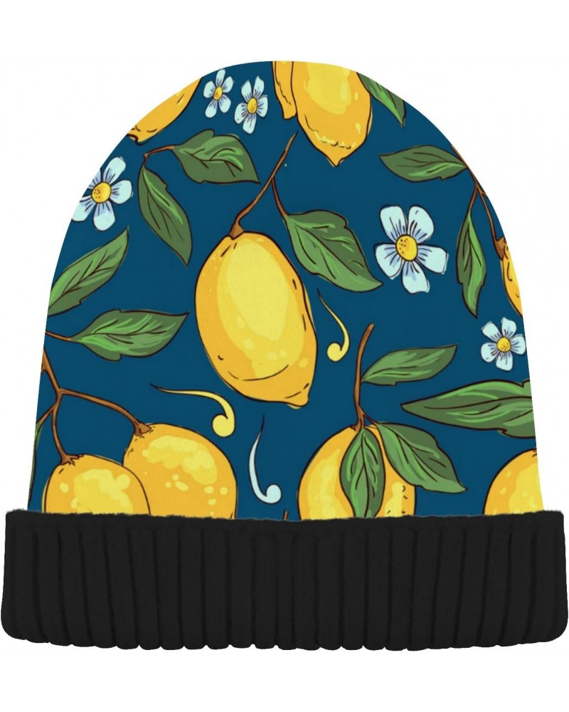 Tropical Pattern with Yellow Lemons Beanie for Women Men Winter Hat Reversible Skull Cuffed Knit Cap $11.72 Skullies & Beanies