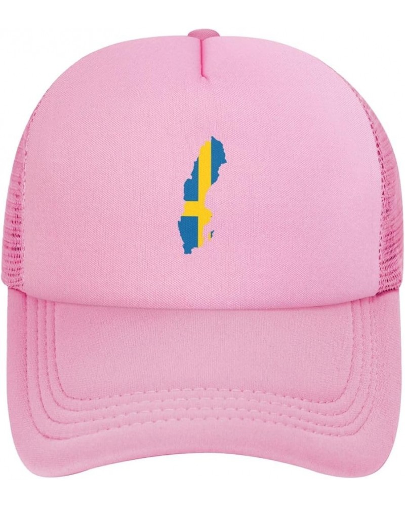 Sweden Flag Map Baseball Hat Adjustable Solid Color Mesh Baseball Cap for Men Women Black Pink $15.23 Baseball Caps