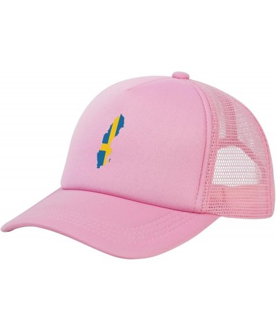 Sweden Flag Map Baseball Hat Adjustable Solid Color Mesh Baseball Cap for Men Women Black Pink $15.23 Baseball Caps