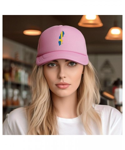 Sweden Flag Map Baseball Hat Adjustable Solid Color Mesh Baseball Cap for Men Women Black Pink $15.23 Baseball Caps