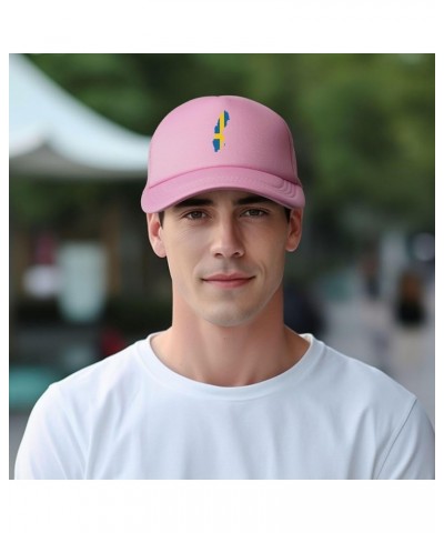 Sweden Flag Map Baseball Hat Adjustable Solid Color Mesh Baseball Cap for Men Women Black Pink $15.23 Baseball Caps