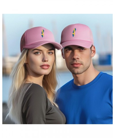 Sweden Flag Map Baseball Hat Adjustable Solid Color Mesh Baseball Cap for Men Women Black Pink $15.23 Baseball Caps