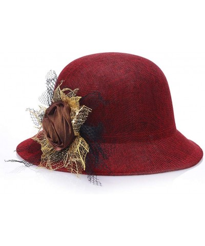 Vintage Cloche Bucket Hat with Flower Collapsible Felt Church Bowler Hat 4-red 1 $9.07 Bucket Hats