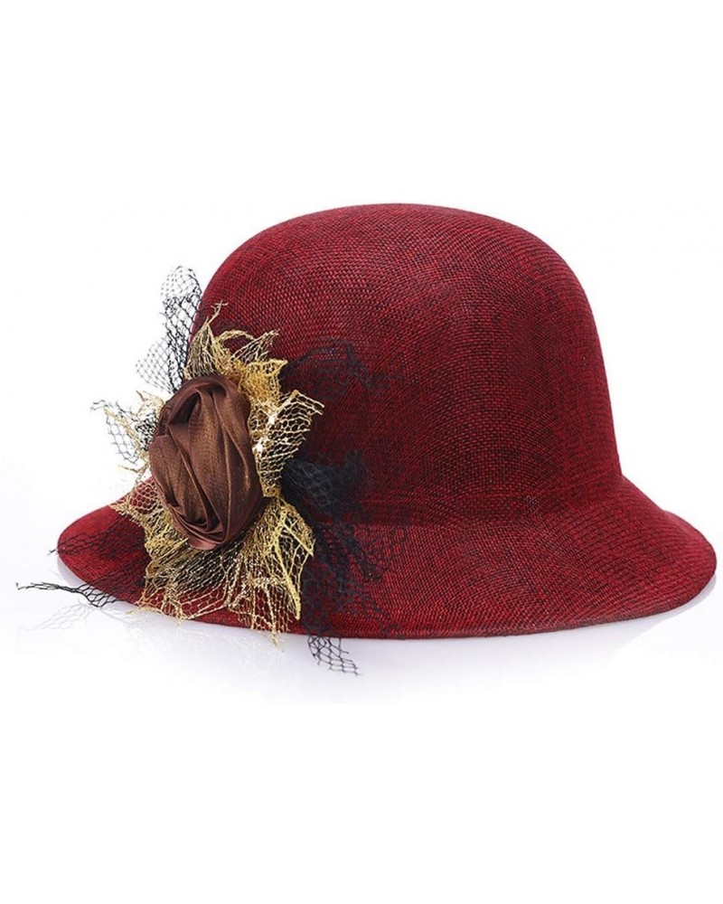 Vintage Cloche Bucket Hat with Flower Collapsible Felt Church Bowler Hat 4-red 1 $9.07 Bucket Hats