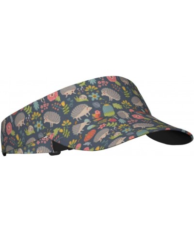 Sport Sun Visor Hat Forest Cute Hedgehog Floral Pattern BBQ Running Tennis Hat for Men Women $13.05 Visors