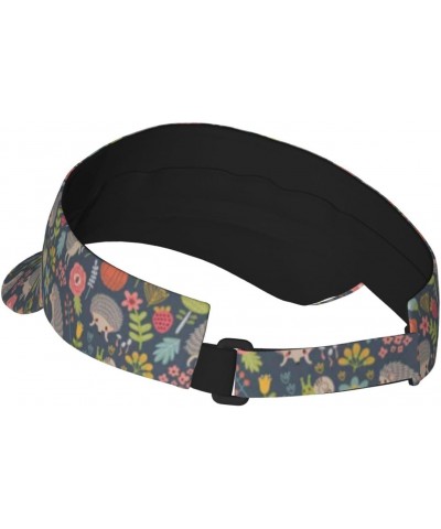 Sport Sun Visor Hat Forest Cute Hedgehog Floral Pattern BBQ Running Tennis Hat for Men Women $13.05 Visors