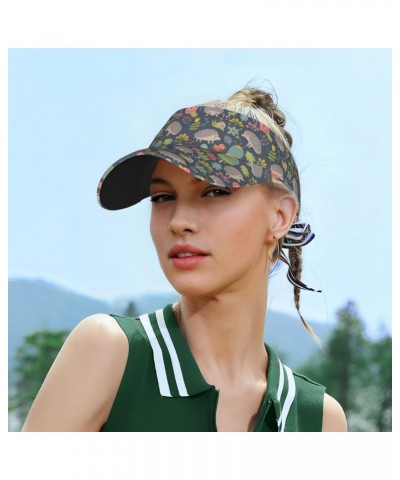 Sport Sun Visor Hat Forest Cute Hedgehog Floral Pattern BBQ Running Tennis Hat for Men Women $13.05 Visors