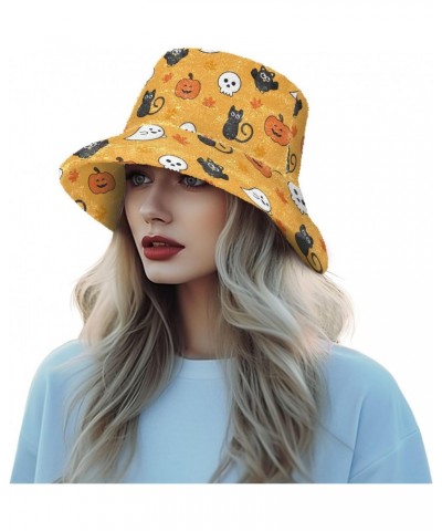 Halloween Pumpkin Fuzzy Bucket Hat for Women Warm Sun Cap Furry Bucket Hat for Sports $14.39 Bucket Hats