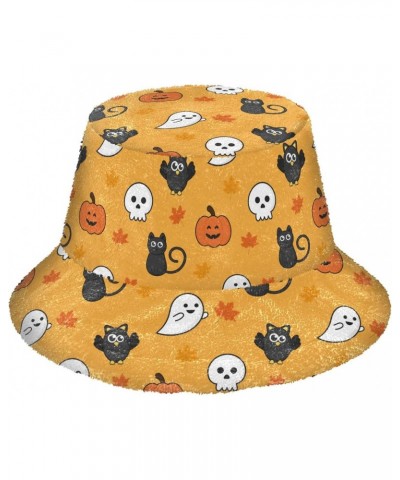 Halloween Pumpkin Fuzzy Bucket Hat for Women Warm Sun Cap Furry Bucket Hat for Sports $14.39 Bucket Hats