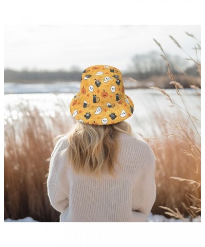 Halloween Pumpkin Fuzzy Bucket Hat for Women Warm Sun Cap Furry Bucket Hat for Sports $14.39 Bucket Hats