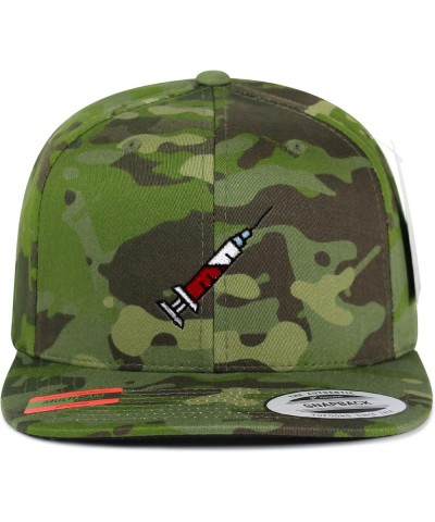 Syringe Embroidered Yupoong Flat Bill 6 Panel Snapback Hat Hospital Nurse Green Camo $14.99 Baseball Caps