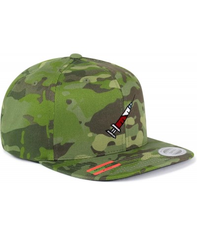 Syringe Embroidered Yupoong Flat Bill 6 Panel Snapback Hat Hospital Nurse Green Camo $14.99 Baseball Caps